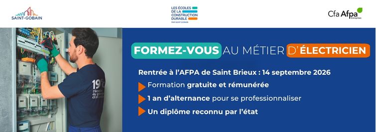 Nouvelle formation électricien à Saint-Brieuc : forme-toi avec l’AFPA et les Écoles de la Construction Durable par Saint-Gobain