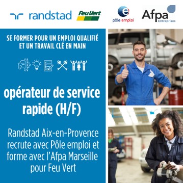 Randstad recrute des opérateurs de service rapide (H/F) pour Feu Vert avec Pôle emploi et forme avec l'Afpa Marseille